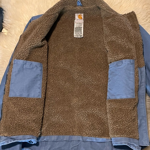 *Rare Carhartt Light Blue Sandstone Canvas Sherpa Coat - Picture 5 of 10